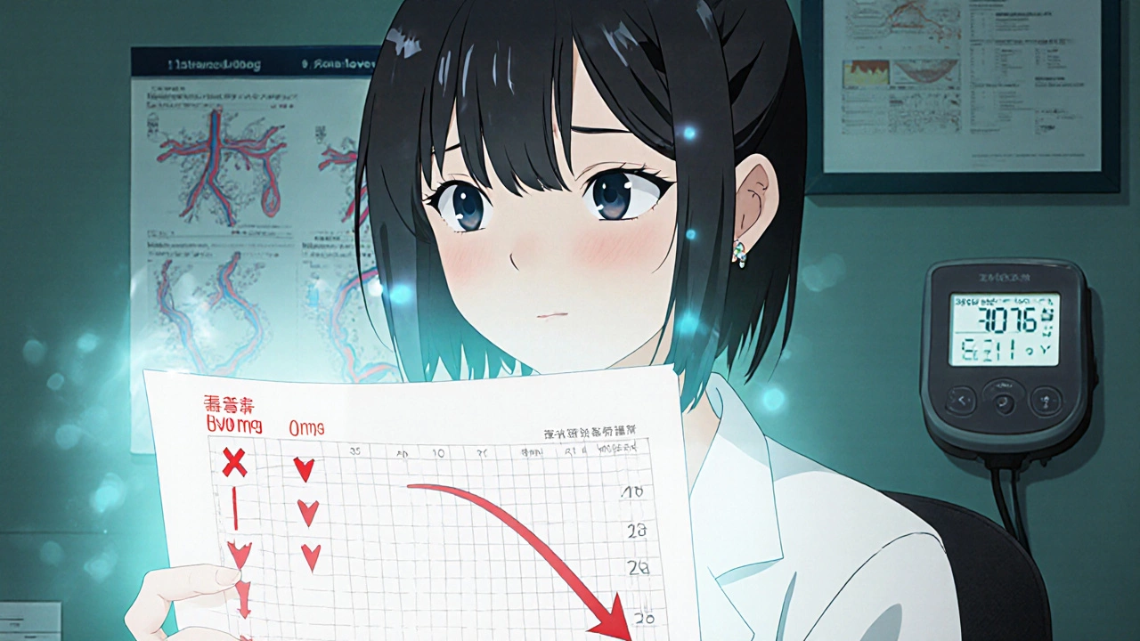 Patient holding tapering schedule in doctor's office, blood vessels glowing around them.