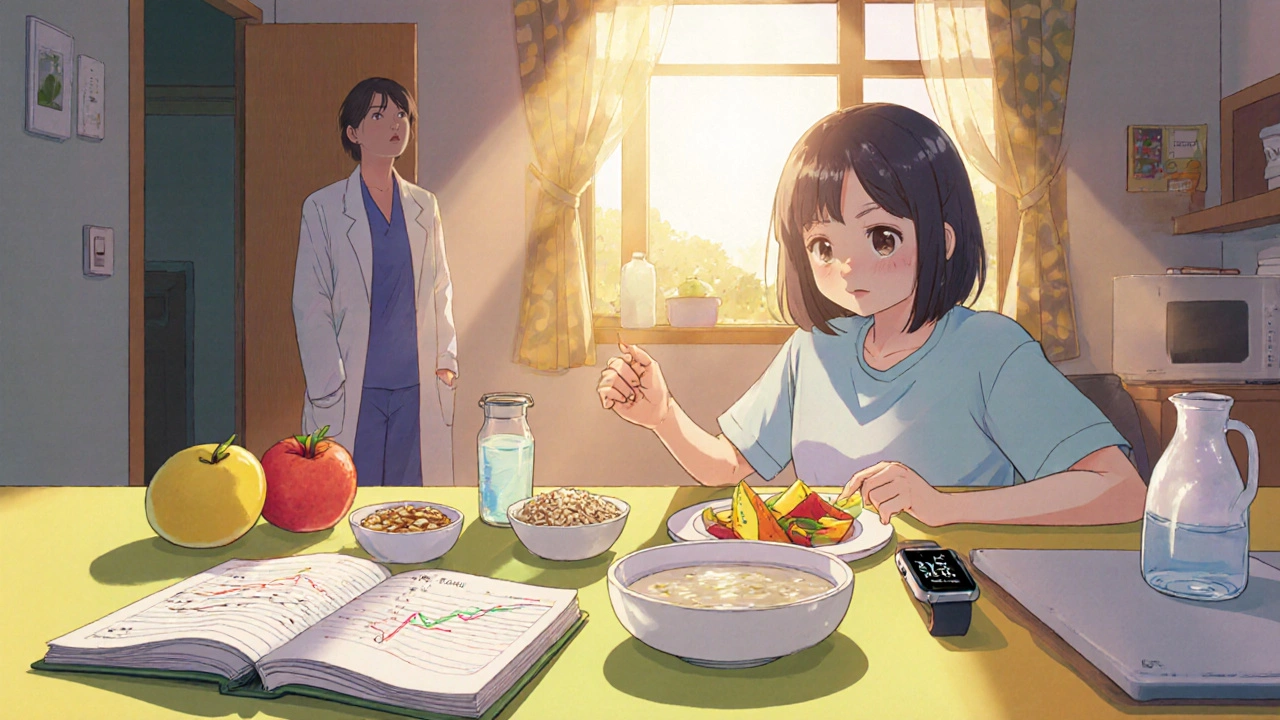 Patient preparing small meals and tracking weight, feeling hopeful.