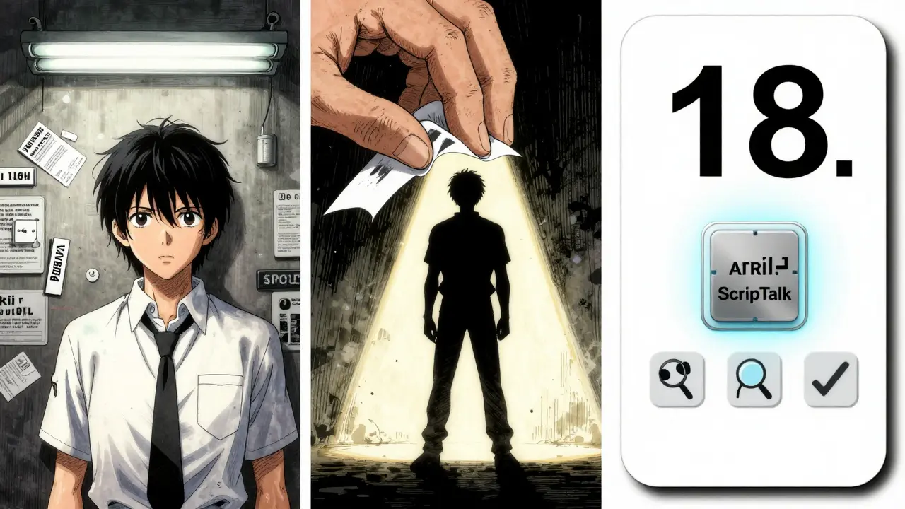 Three-panel visual: torn small label, then large clear label with embedded RFID chip glowing blue.