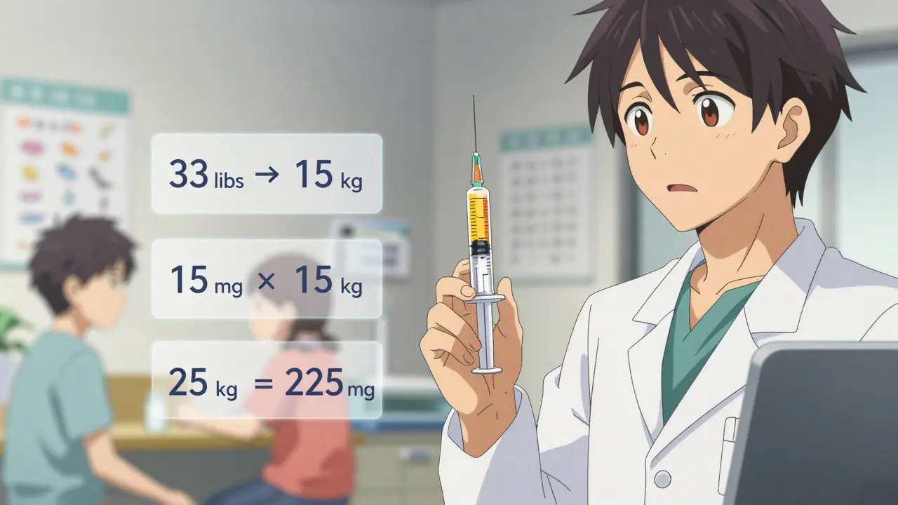 Pharmacist gives labeled oral syringe to parent in pediatric clinic.